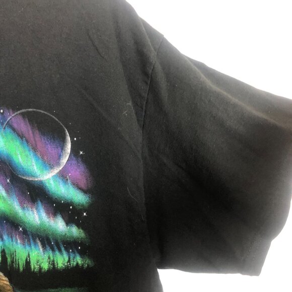 Vtg Timber Wolf Northern Lights Graphic T-Shirt Sz XL? Glows! UV Black Light - Picture 6 of 7